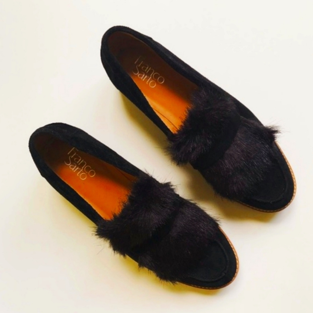 Franco Sarto Black Fur Loafers